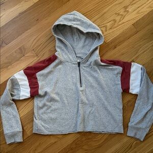aerie Gray and Red Hoodie Sweater